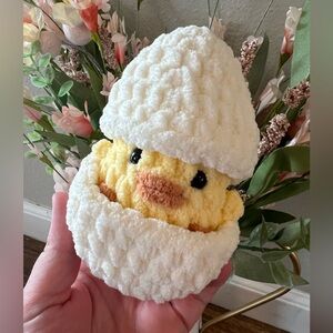 Easter Egg Hatching Baby Chick Crochet Handcrafted Plushie Made in Snuggle Yarn